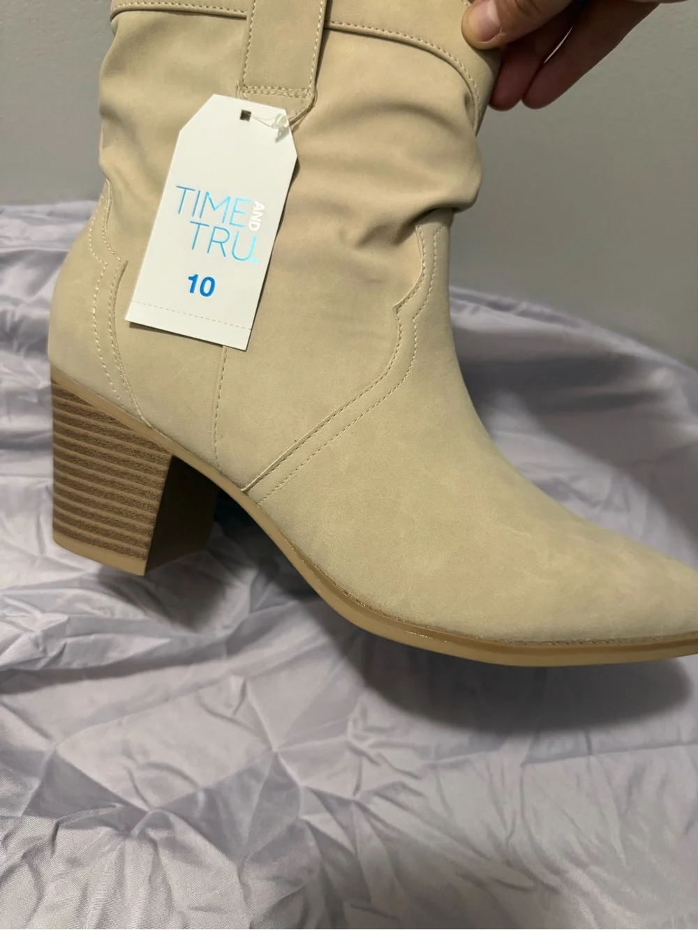 Time and Tru Beige Western Ankle Booties